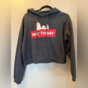 Peanuts Novelty Print Snoopy 'Not Today' Gray Hoodie Medium Cropped Sweatshirt